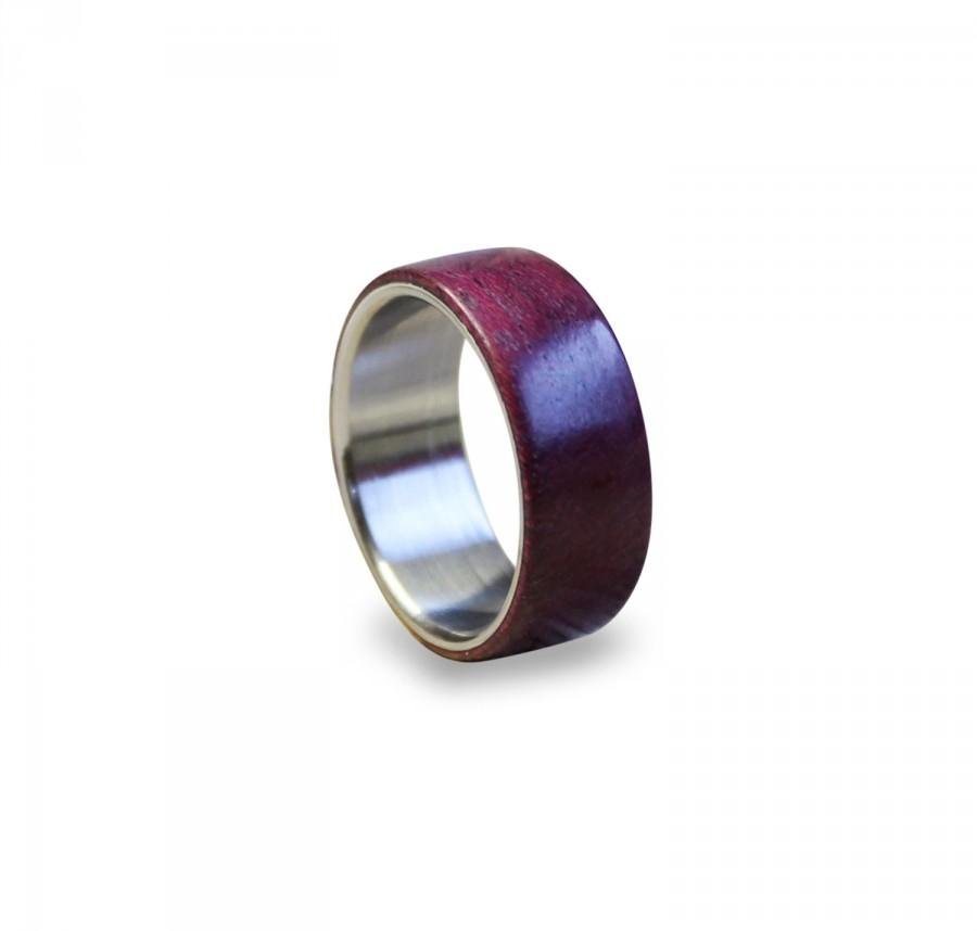 زفاف - Amaranth wood and stainless steel ring unisex wood ring