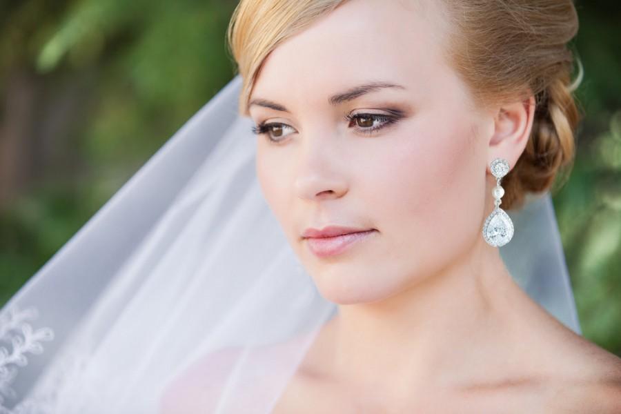 Mariage - Wedding Earrings Pearl, Pearl Cubic Zirconia earrings, wedding jewelry, bridal jewelry, wedding earrings, bridal earrings 220593058