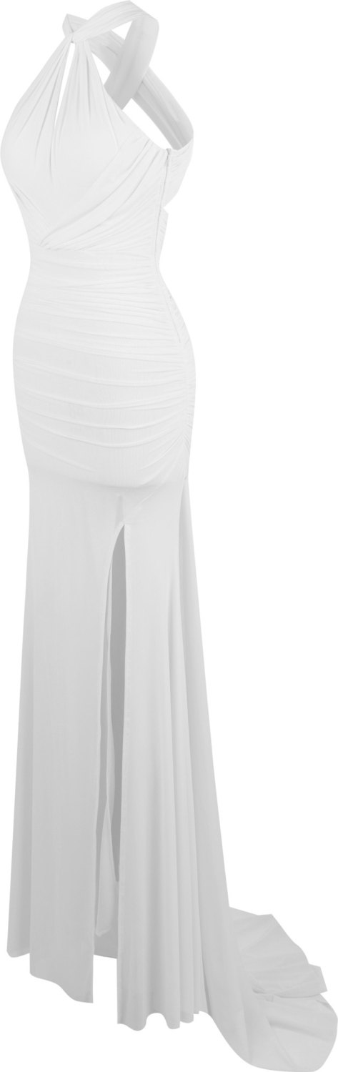 Wedding - Cross Halter Neck Hollow out Back Ruched Chapel train with side Split Prom Dress, Wedding dress, Party Dress, Evening dress Size 6 only