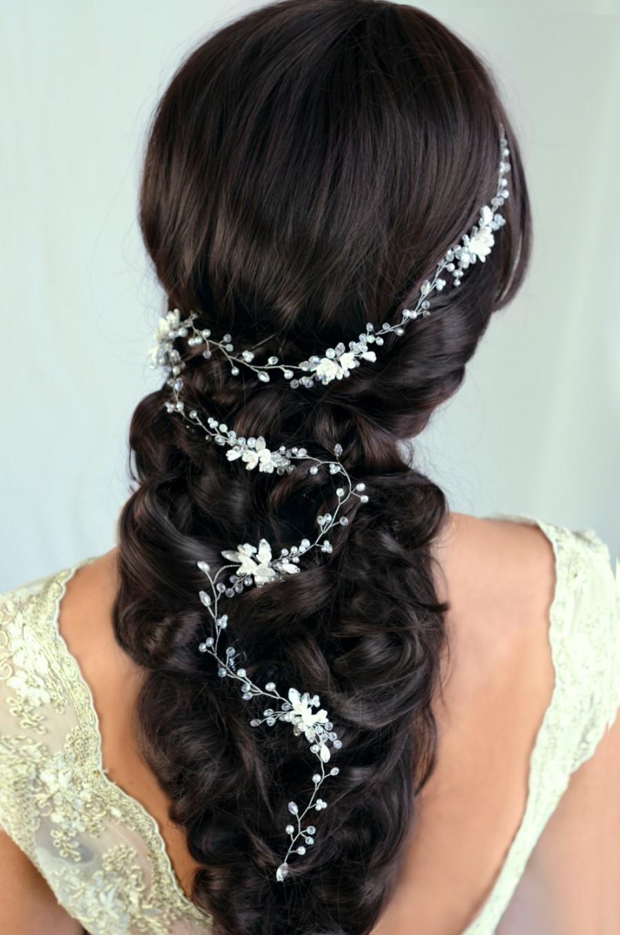 Свадьба - bridal hair vine, wedding hair vine, gold hair vine, pearl hair vine, flower hair vine, hair vine, long hair vine, bohemian bridal headpiece