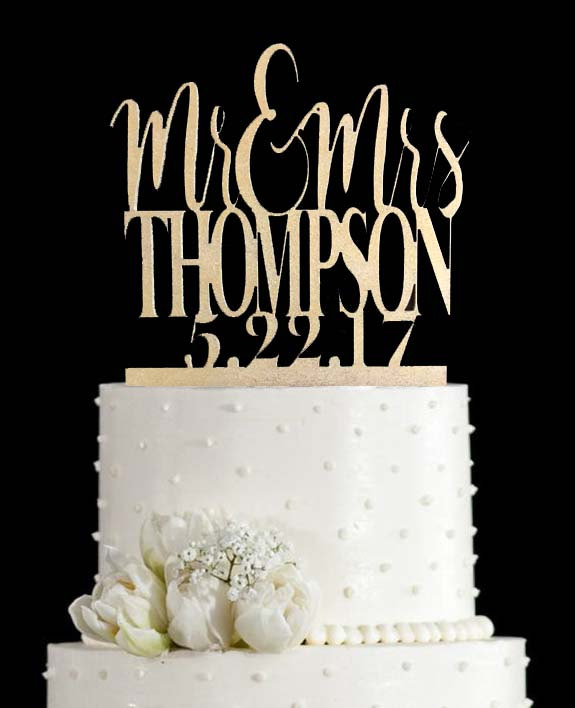 Wedding - Mr and Mrs Cake Topper, Wedding Cake Topper, Wood Cake Topper, Gold Cake Topper, Custom Cake Topper, personalized cake topper