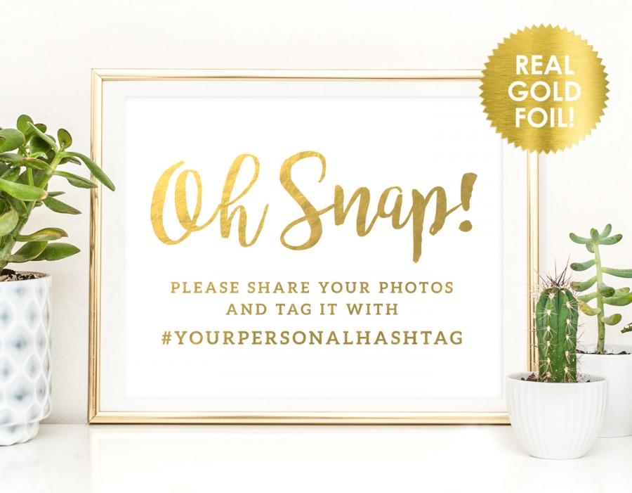 Hochzeit - Wedding Instagram Hashtag Signs / Oh Snap Instagram Signs / Custom Instagram Signs in REAL Gold FOIL / Custom Hashtag Prints  / Peony Theme