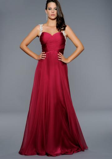 Wedding - Straps Appliques Open Back Burgundy Chiffon Ruched Court
