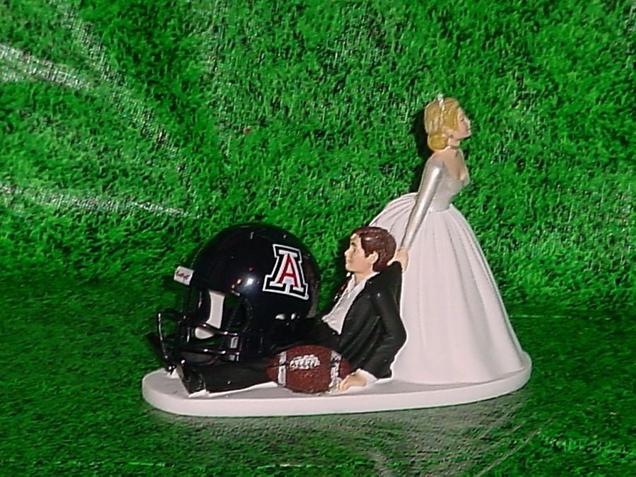 Mariage - Arizona Wildcats Football Grooms Wedding Cake Topper-University College Sports lover Bride and Groom Couple Navy Blue and White Fan