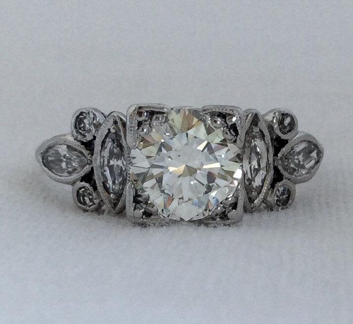 Wedding - Art Deco 1.55 carats Vintage Diamond Engagement Platinum Ring