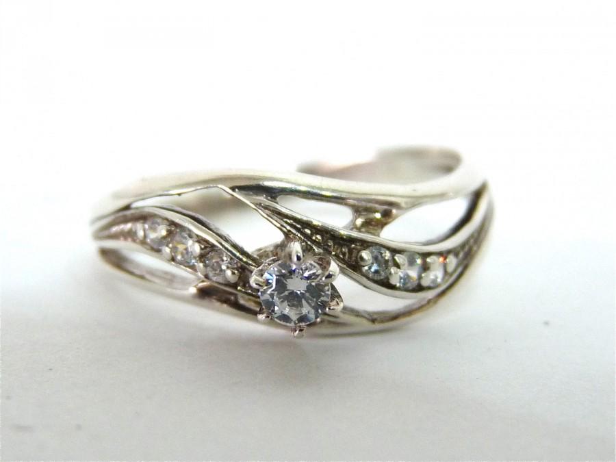 Свадьба - Diamond Engagement Ring Sterling Silver Wedding ring