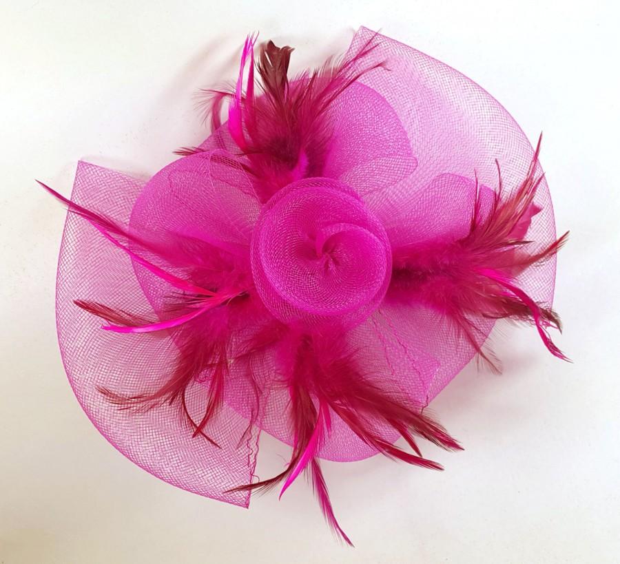 Свадьба - Modern Pink Fascinator "Pink Head Fascinator" Headband with Feathers, Party Fascinator, Mini Hats Weddings, Bridal, Brides, Bridesmaid