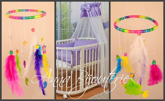 Mariage - Original Mobile baby room boys girls white baby bed Nursery Mobile newborn baby cute nice gentle dreamcatcher lace handmade exclusive gift