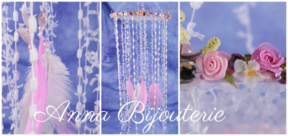 Wedding - Pink Girl tender dream Nursery Mobile handmade exclusive Dreamcatcher bedroom Baby Girl Mobiles bedding Dream Catcher Kids Dream catchers