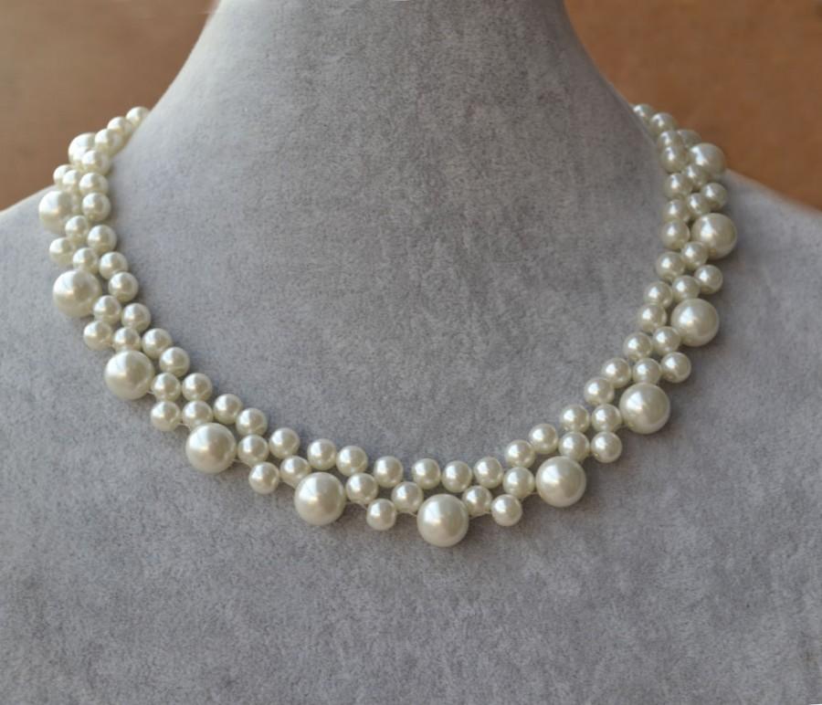 زفاف - Ivory pearl necklace or white pearl Necklace,Glass Pearl Necklace,Wedding Necklace,bridesmaid necklace,Jewelry
