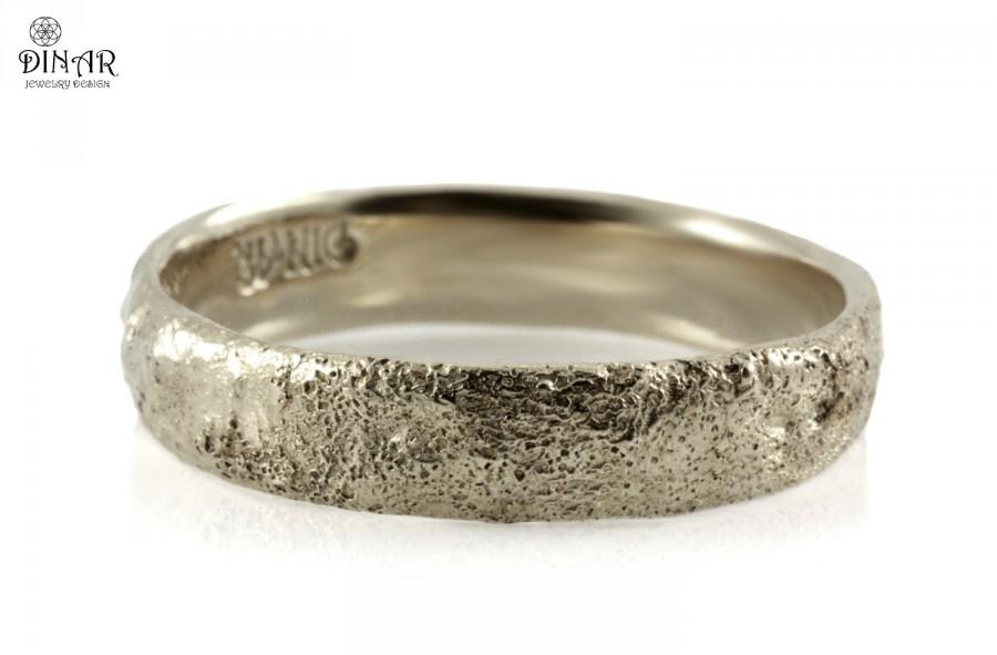 Mariage - sterling silver, hammered wedding band, tree bark texture Wedding ring, rustic men's single band , Antique design, women's wedding ring