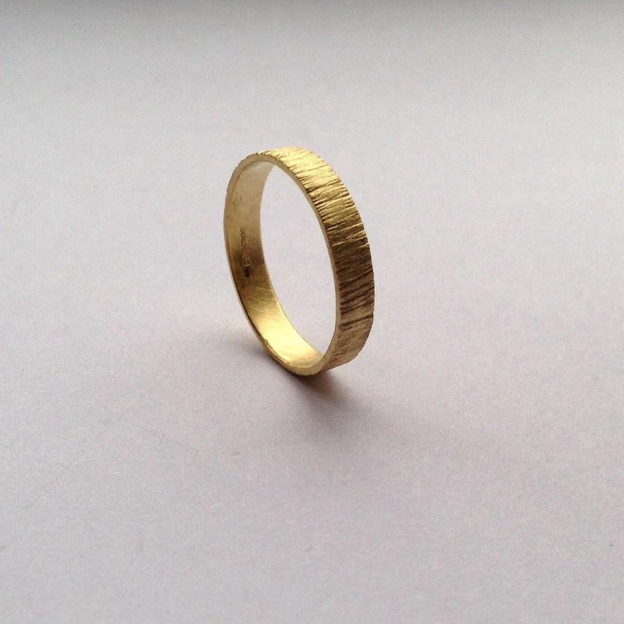 زفاف - Gold Tree Bark Ring -18 Carat Gold - 4mm Wide Wedding Band - His and Hers Wedding Ring - Men's Wedding Ring - UK Hallmarked