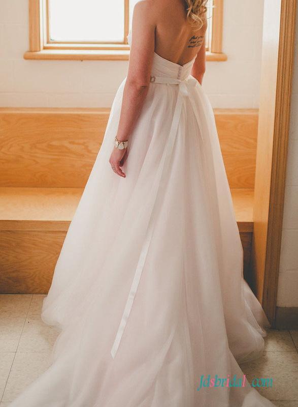 زفاف - H1520 Stunning blush organza with ivory tulle a line wedding dress