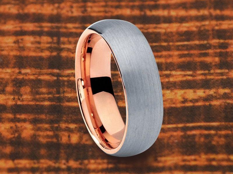 Свадьба - Tungsten Wedding Band Brushed Finish and Rose Gold Plated 8MM,Dome Tungsten Wedding Band,Graduation Gift,Anniversary Gift - Free Shipping!!!
