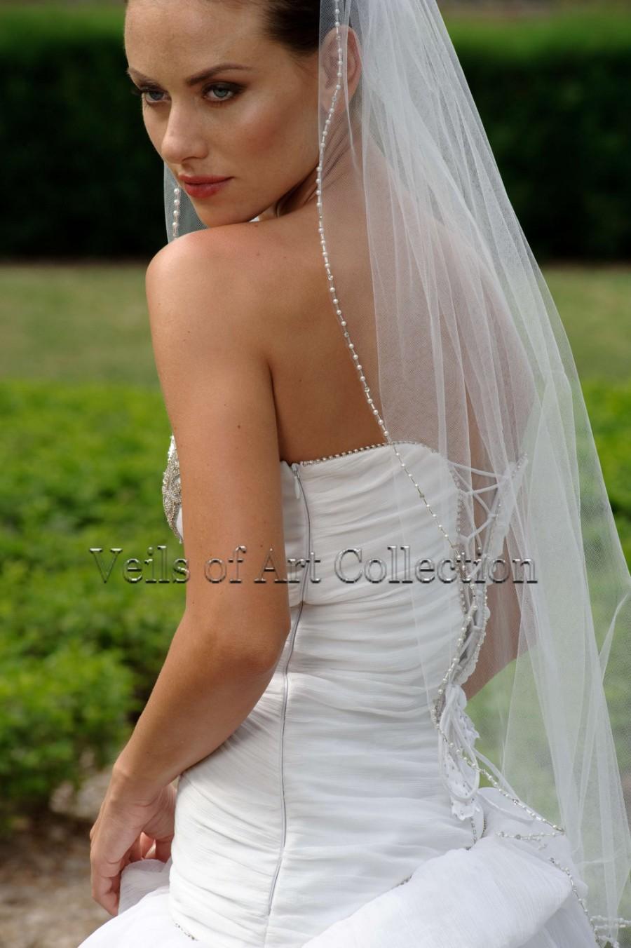 Wedding - Designer One Tier Embroided Bridal Wedding Veil Fingertip Style VE314 NEW CUSTOM VEIL