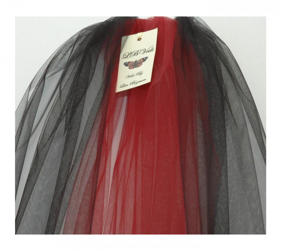 Hochzeit - Designer Wedding or Gothic Veil 1 Tier Waist Elbow Black and Red LBV159 LBVeils UK