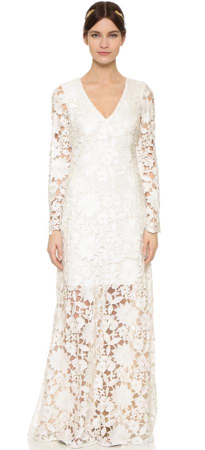 Свадьба - Badgley Mischka Collection Long Sleeve Lace Waist Gown