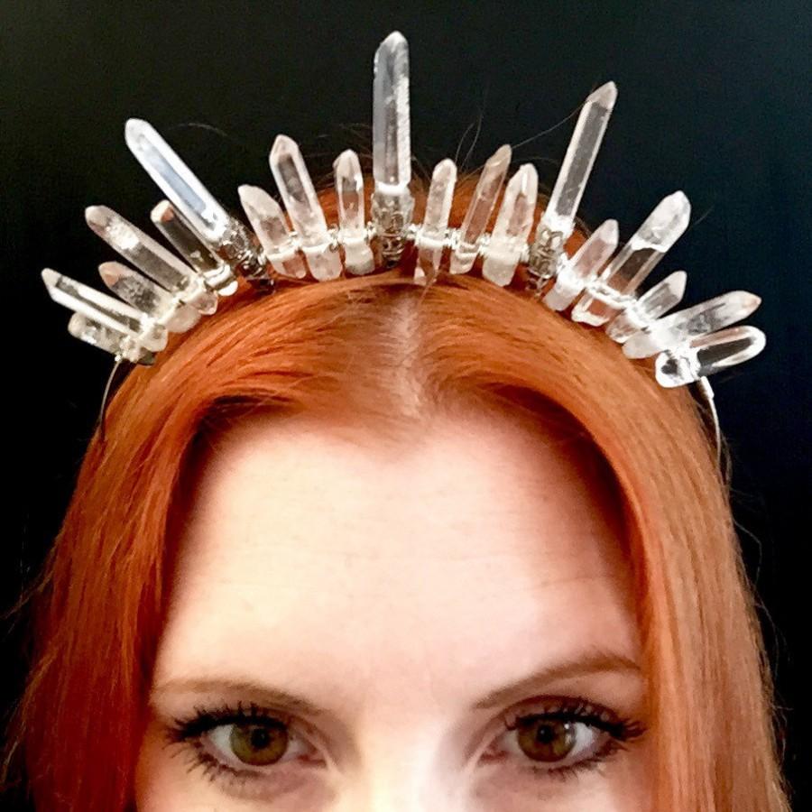 Mariage - The HERMES Crown - Crystal Quartz Icon Crown Tiara headdress - Magical Headpiece. Alternative Bride, festival.