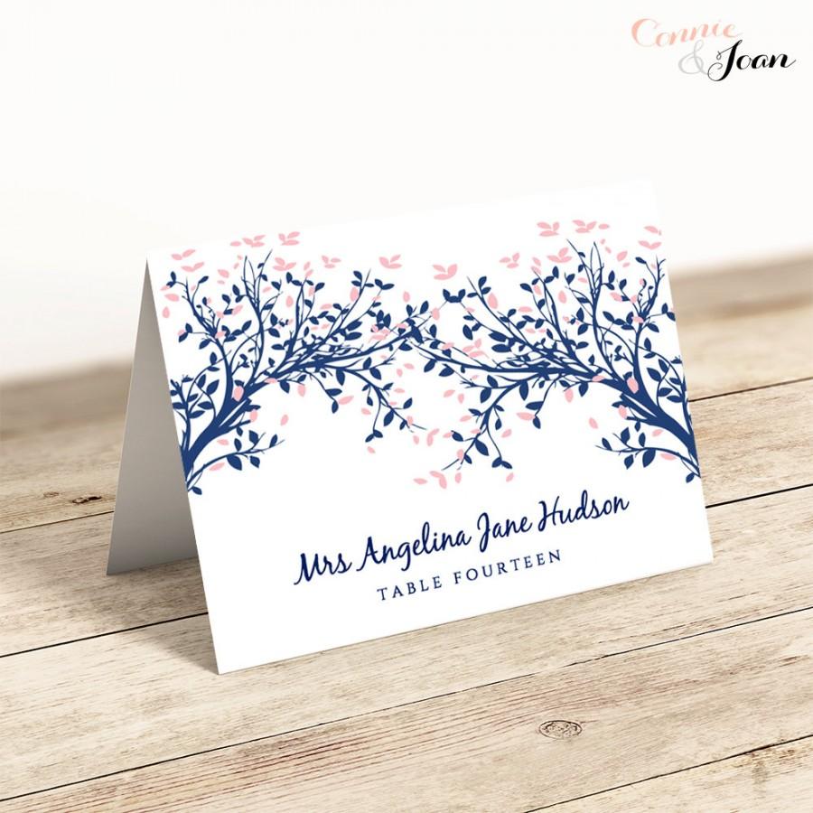 Mariage - Any colour Leaves printable place name cards, editable, printable template. Flat and folded card templates included