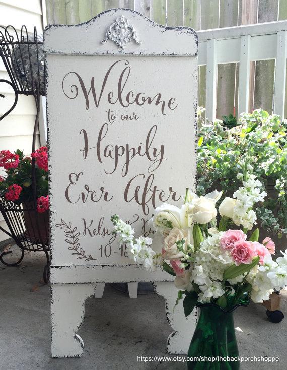 Wedding - Sandwich Board, Welcome to our Happily Ever After, Wedding Sign, Bride and Groom Signs, A Frame Signs, Self Standing, 37 x 16