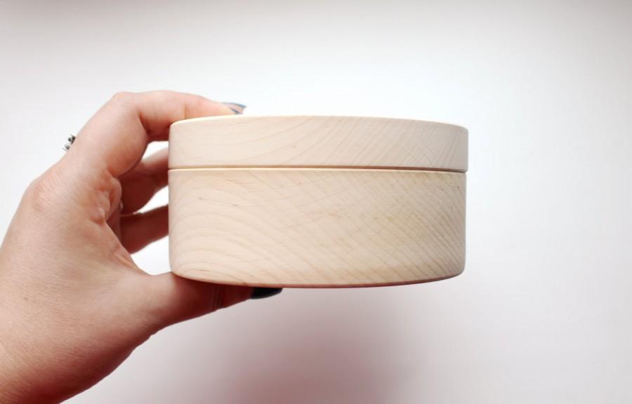 زفاف - 120 mm - Round unfinished wooden box - with cover - natural, eco friendly - 120 mm diameter - B101-120