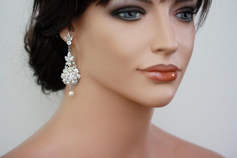 زفاف - Bridal Earrings Statement Chandelier Wedding Earrings Swarovski Crystal Rhinestone Pearl Vintage Wedding Jewelry VALETTA