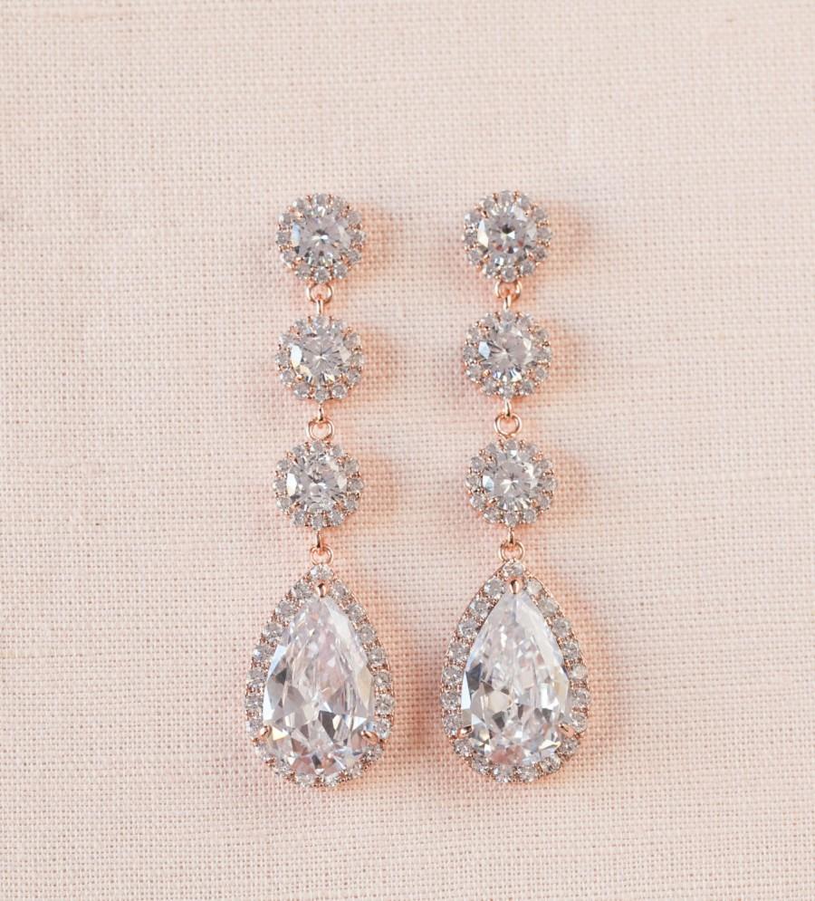Wedding - Rose Gold Bridal earrings, Wedding jewelry, Long Wedding earrings Bridal jewelry, Erica Earrings