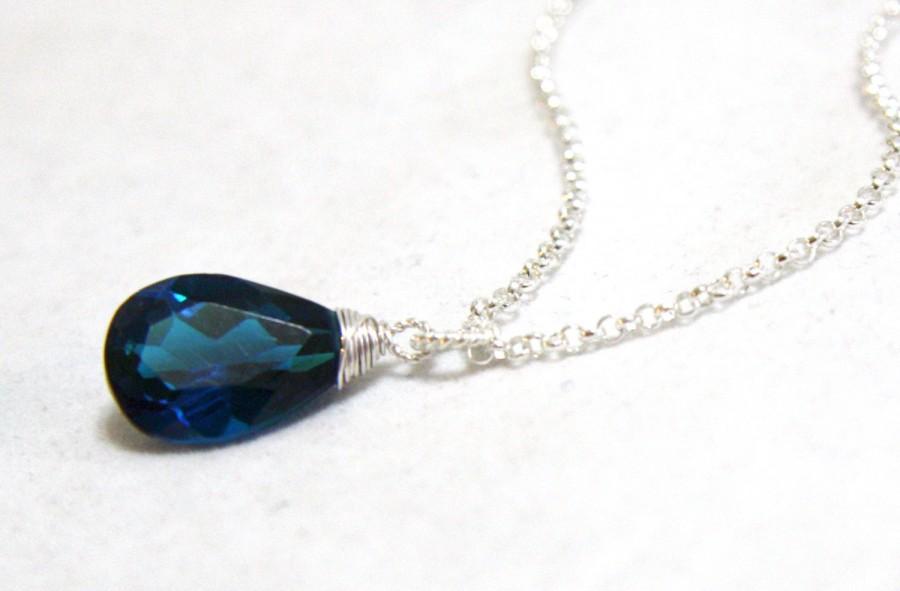 Hochzeit - Teal London Blue Topaz Pendant in Solid Sterling Silver , December Birthstone , 4th Anniversary , Wire Wrapped , from Canada