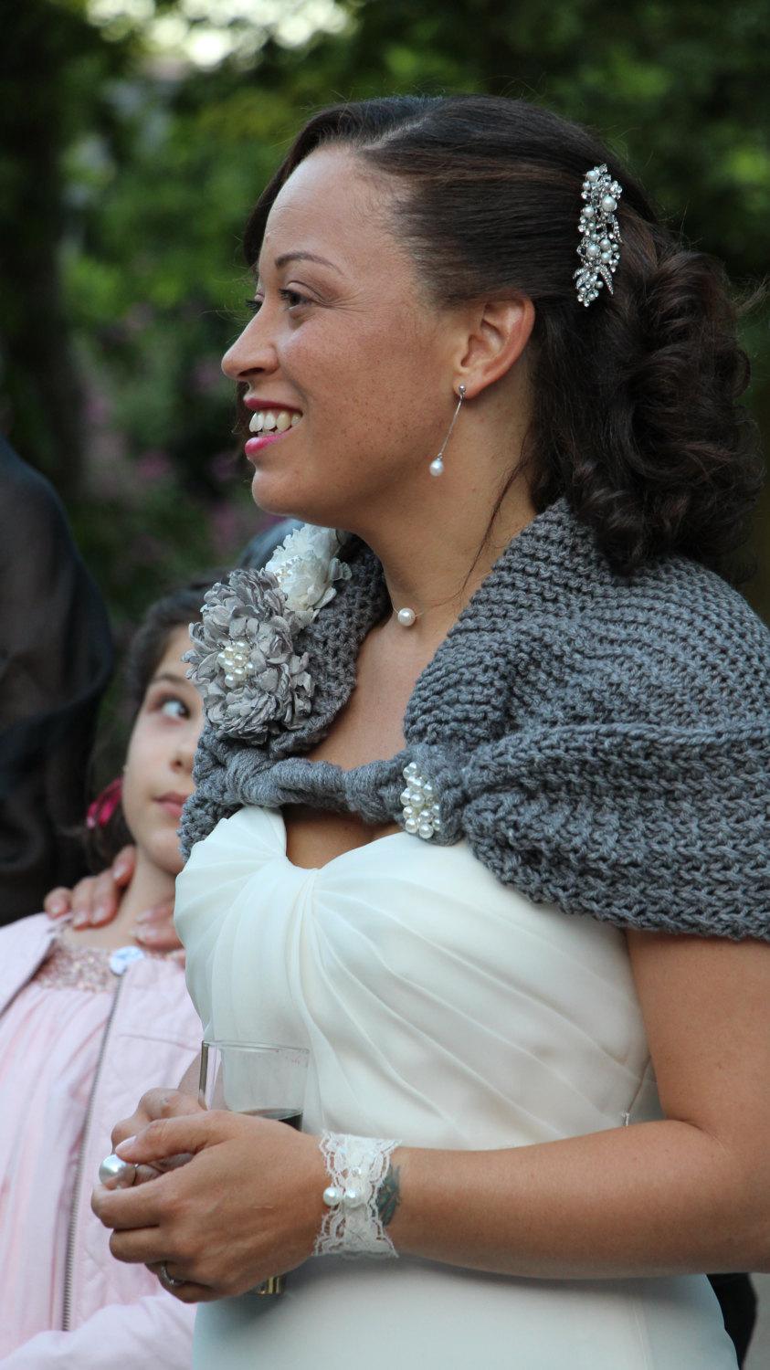Hochzeit - Bridal Shawl, Bridesmaid Shawl, Wedding Shawl, grey wedding, grey shawl, knit shawl, bridal shawl, bridal accessories, wedding accessories