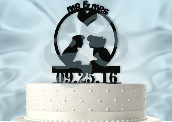 زفاف - Ariel and Eric With Date  Wedding Cake Topper