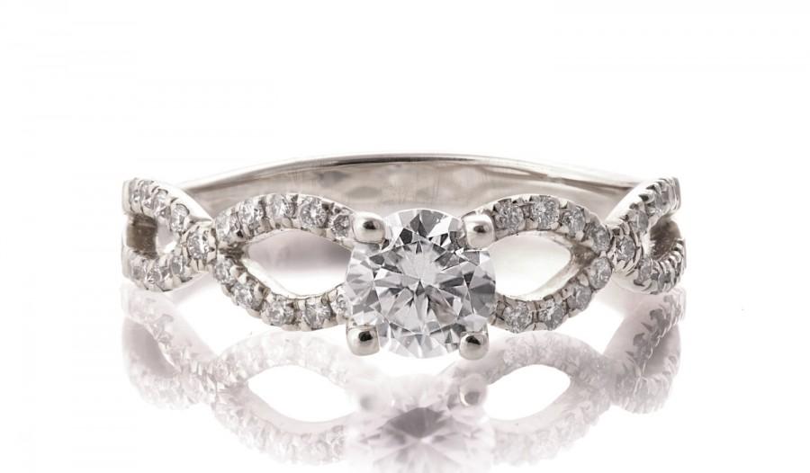زفاف - Diamond Ring, 14K White Gold and Diamond engagement ring, celtic ring, engagement ring, wedding band, crown ring, art deco, twist ring, R001