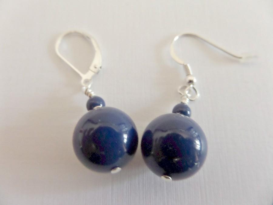 زفاف - Blue pearl earrings, Swarovski Lapis blue, Lapis earrings, Pearl dangle earrings, 12mm pearls, Lapis blue pearls, Swarovski pearls, UK made