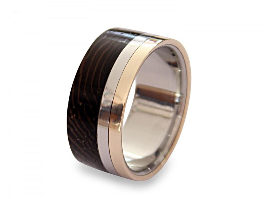 Mariage - Titanium ring with bronze pinstripe and wenge wood inlay