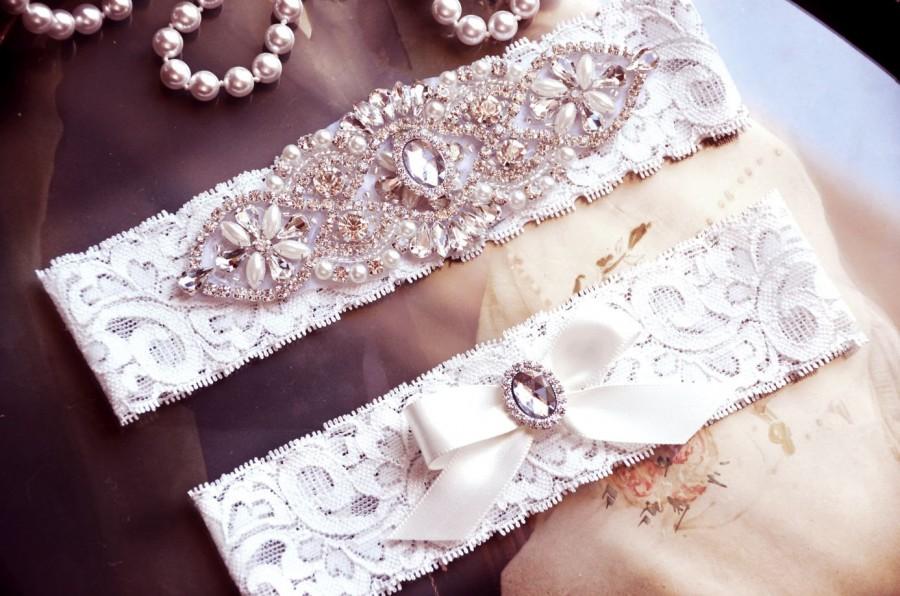 Hochzeit - Wedding Garter, Bridal Garter, Crystal Wedding Garter Set, Stretch Lace Garter, Bling Garter , Nicole Style 10335