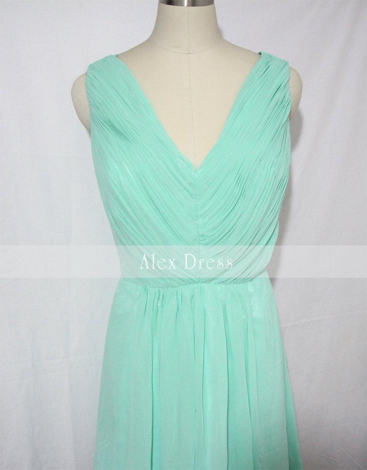 زفاف - Mint Bridesmaid Dress Short V-neck Mint Chiffon Dress-Custom Dress