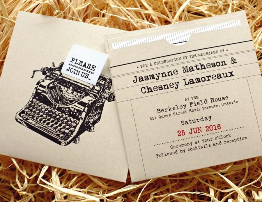 Свадьба - Retro Typewriter Wedding Invitation with insert pocket / recycled kraft paper, date stamp, antique, vintage, fun & chic, what a classic!