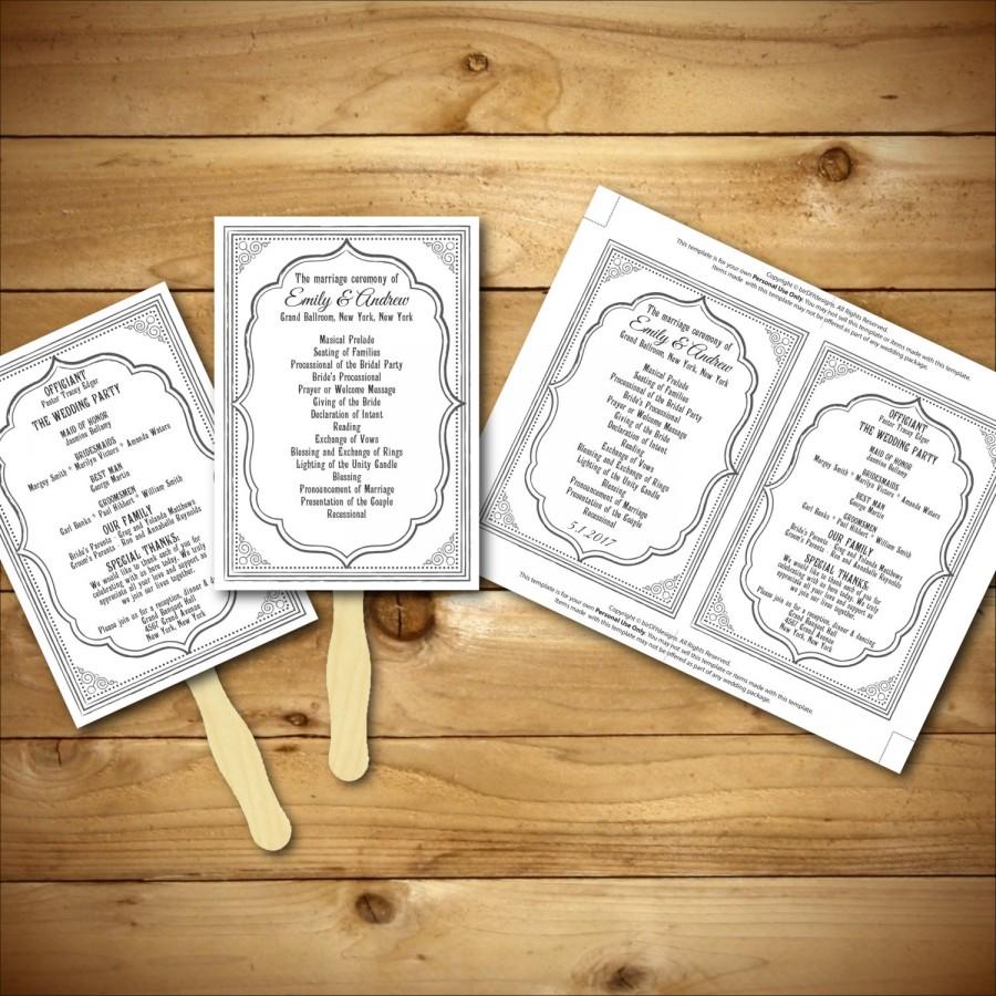 Hochzeit - Wedding Program Template - Printable Wedding Program - DIY Wedding Fan Template - Instant Download - Peony Collection