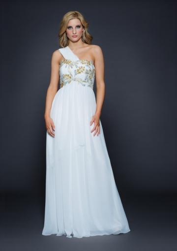 Mariage - Chiffon Sleeveless One Shoulder Crystals Ruched White Floor Length