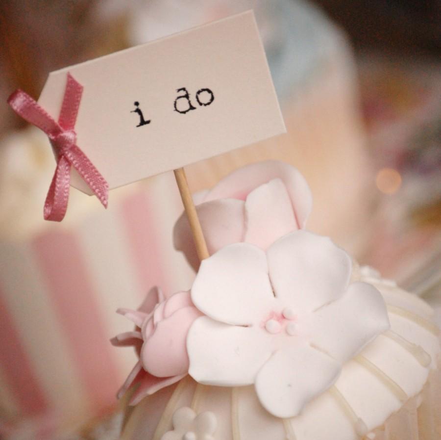 زفاف - i do Party Picks - ivory with dusky pink bows - set of 10