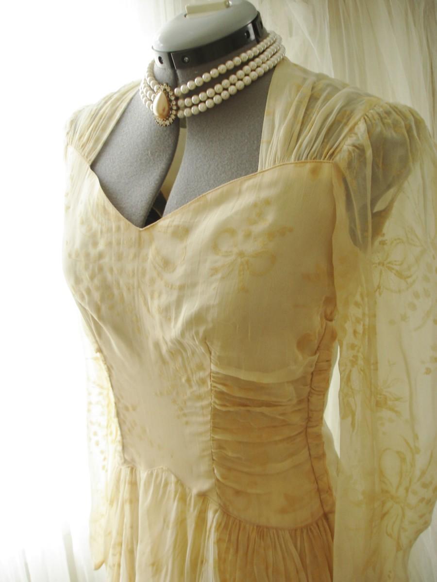 زفاف - Vintage 1940 Flocked Sheer Wedding Dress Fully Lined All Original