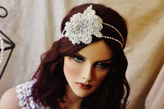 Hochzeit - Hand Crafted Vinage Inspired Headpiece, Bohemian Style Band , Boho, Halo, Beaded Head Piece, Bridal Crystal Headband, Gatsby 20's Headband
