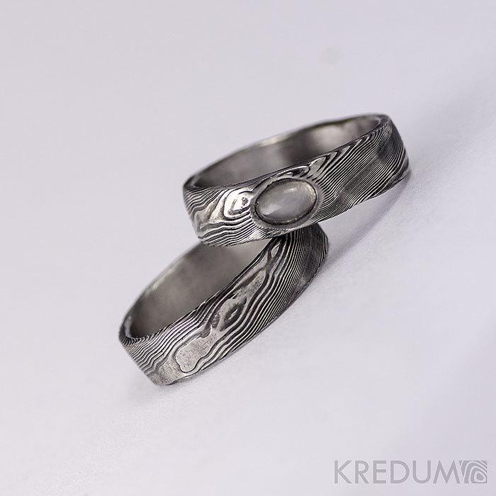 Wedding - Rustic stone ring, wedding damascus stainless steel ring, womens engagement ring, ring with a stone, gemstone ring - Natura with a stone