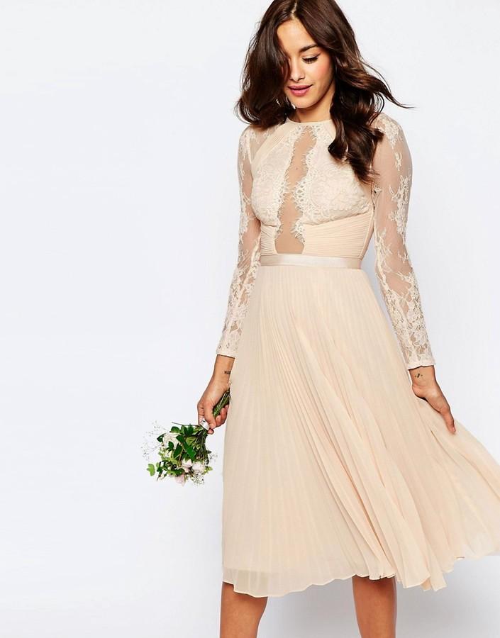 Mariage - ASOS WEDDING Pretty Lace Eyelash Pleated Midi Dress