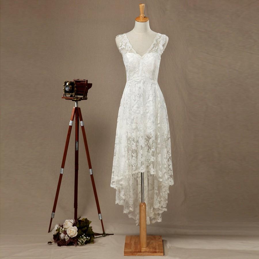 Hochzeit - 2016 Lace Bridesmaid dress, V neck Lace Wedding dress, High-Low Bridesmaid dress, Lace Party dress, Prom dress