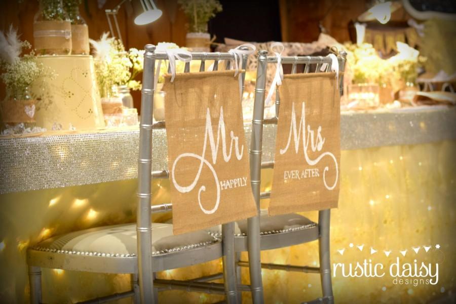 Wedding - Mr & Mrs Wedding Chair Signs, Mr and Mrs Chair Signs, Burlap Chair Signs, Elegant Chair Signs, by Rustic Daisy Designs