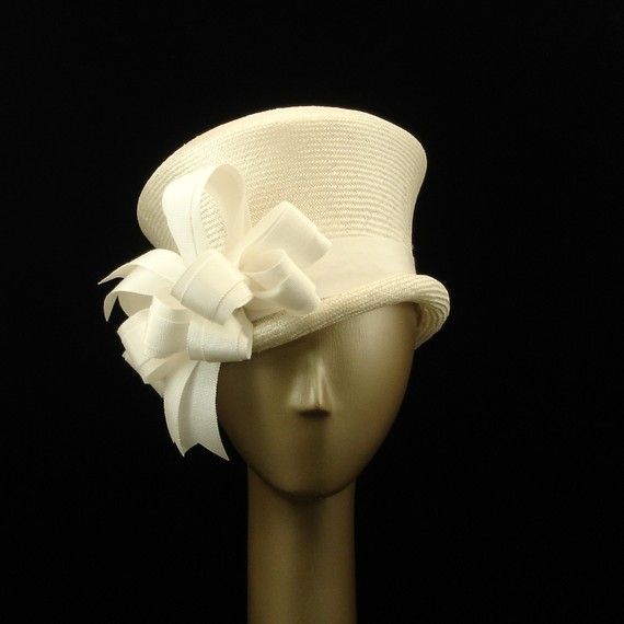 Hochzeit - White Straw Top Hat Wedding Hat With Bows