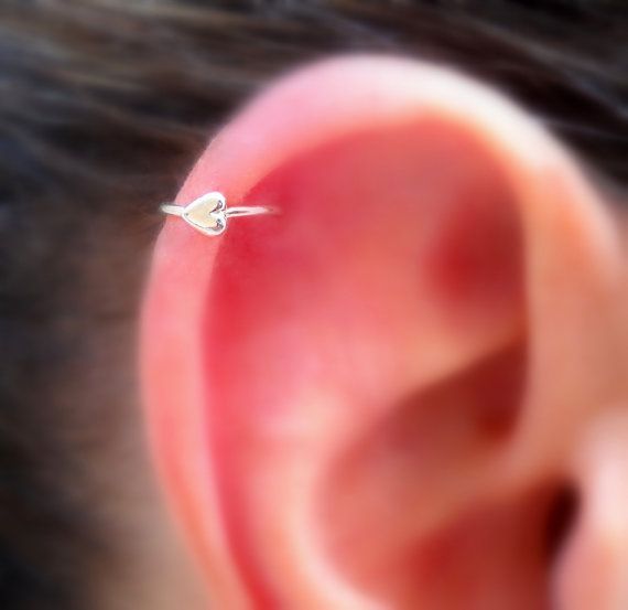 Wedding - Tragus Earring - Helix Ring - Cartilage Earring - Nose Ring Hoop - Sterling Silver Heart 7 Mm Inner Diameter Tragus Hoop Piercing