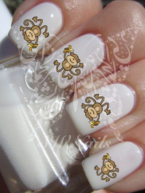 Mariage - Cute Flying Monkey Banana Nail Art Water Decals Transfers Wraps