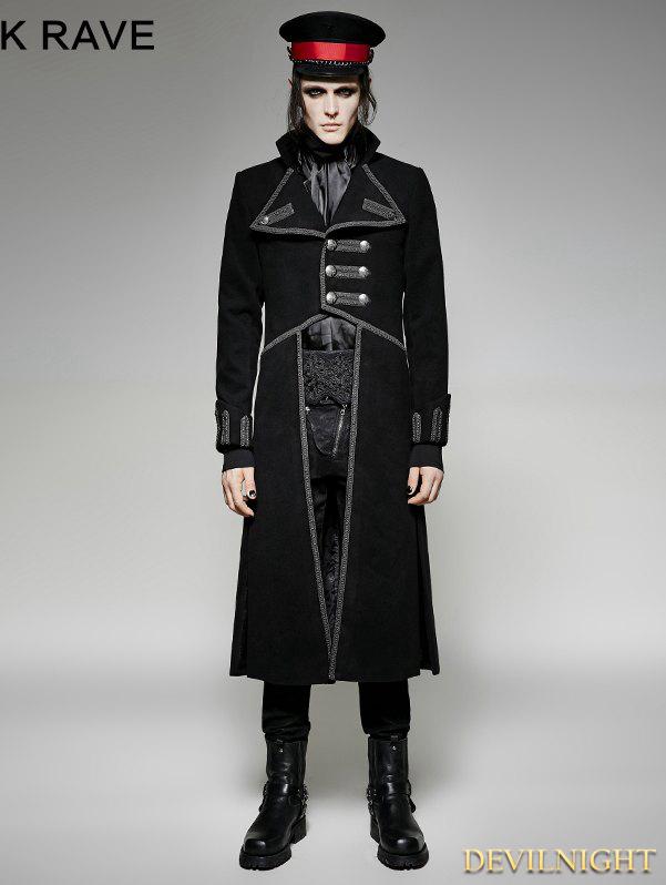 زفاف - Black Military Unifrom Long Coat for Men