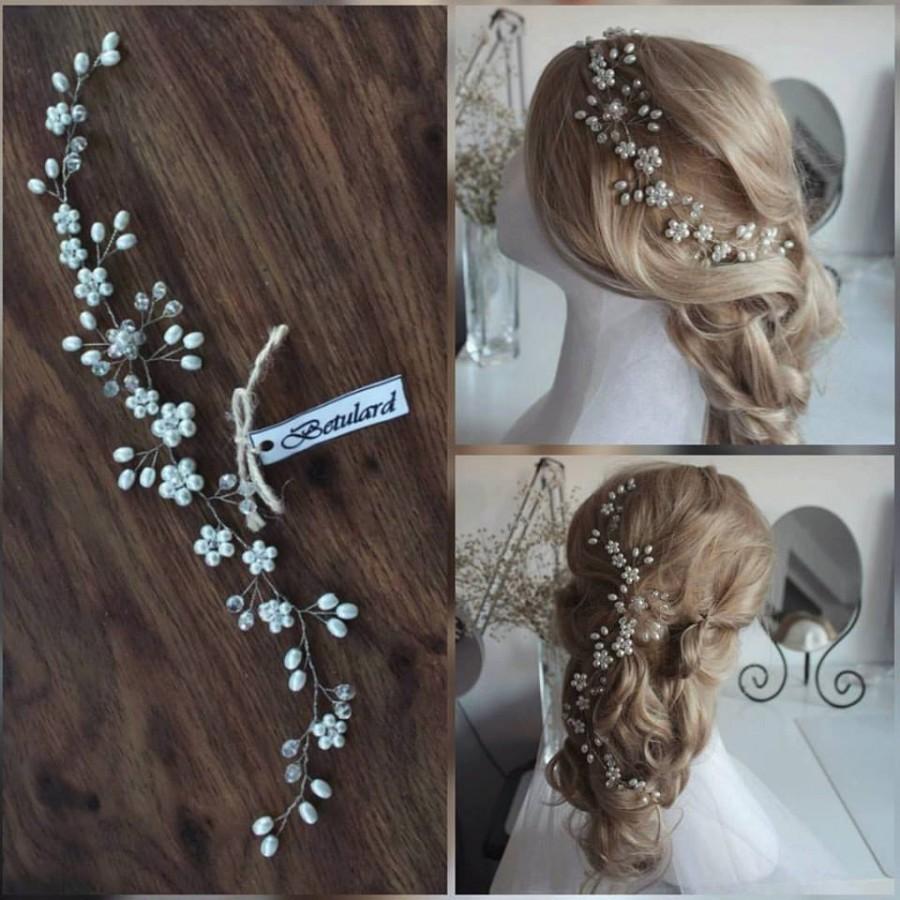 Свадьба - White Floral Cyrstal Pearl Bridal Headpiece Hair Vine Wedding Headband